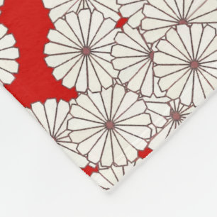 Couverture Polaire Motif floral Art Déco - blanc sur rouge