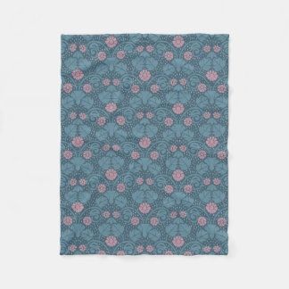Couverture Polaire Motif floral Art Nouveau bleu sarcelle rose