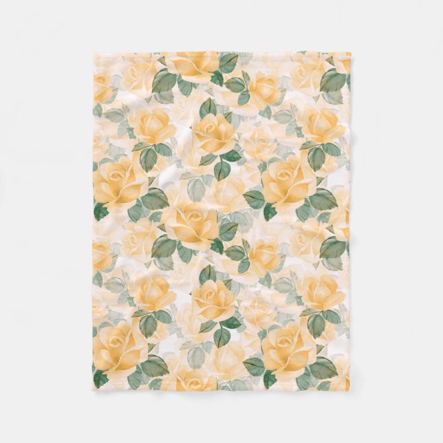 Couverture Polaire Motif floral avec des roses jaunes (Devant)