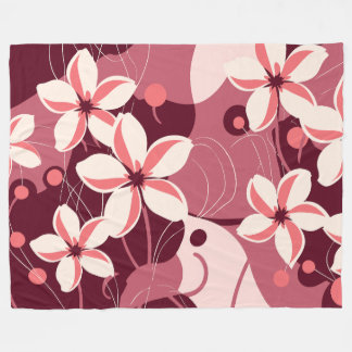Couverture Polaire Motif floral blanc crème et rose pêche