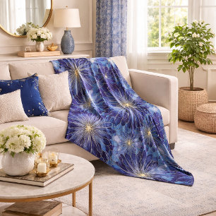 Couverture Polaire Motif floral bleu or moderne