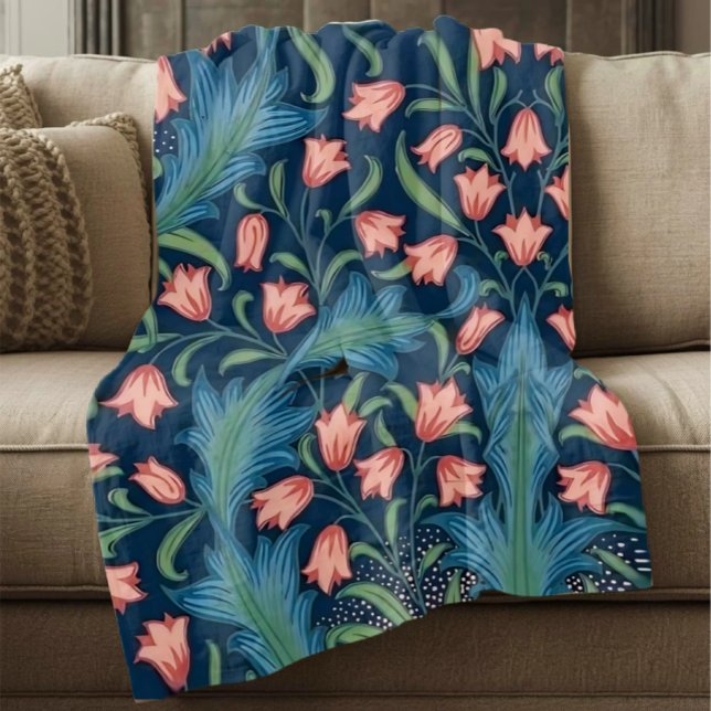 Couverture Polaire Motif floral bleu vert rose William Morris (Créateur téléchargé)
