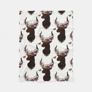 Couverture Polaire Motif floral bohème Cerf & Papillon - Bois enchant