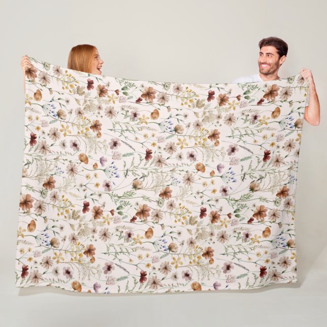 Couverture Polaire Motif floral bohème Tiny Bloom aquarelle (En situation)