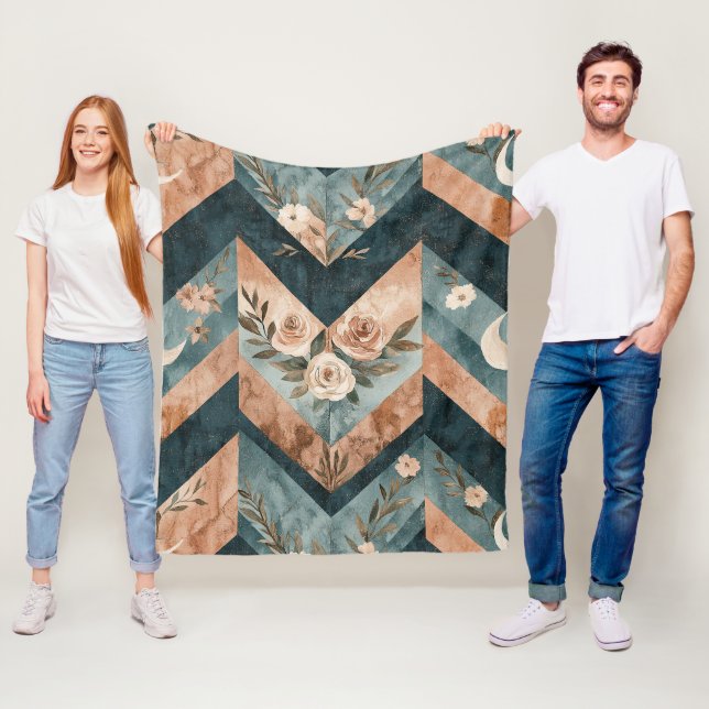 Couverture Polaire Motif floral chevron Lune rustique (8) (En situation)