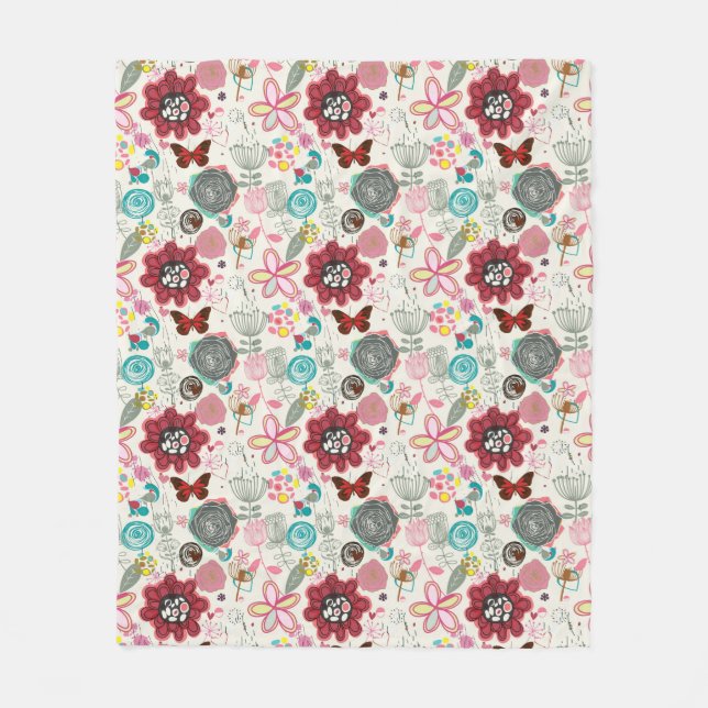 Couverture Polaire Motif floral dans le rétro style 5 (Devant)