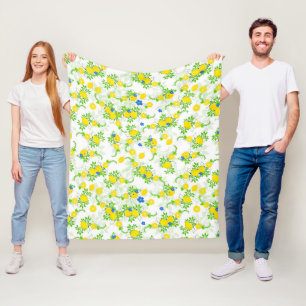 Couverture Polaire Motif floral de citrons bleus et jaunes ensoleillé