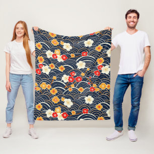 Couverture Polaire Motif floral de fleur de prunier à vague japonaise