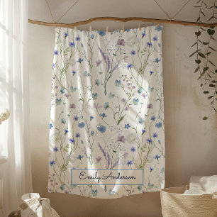 Couverture Polaire Motif floral de fleurs sauvages jolies bleu violet