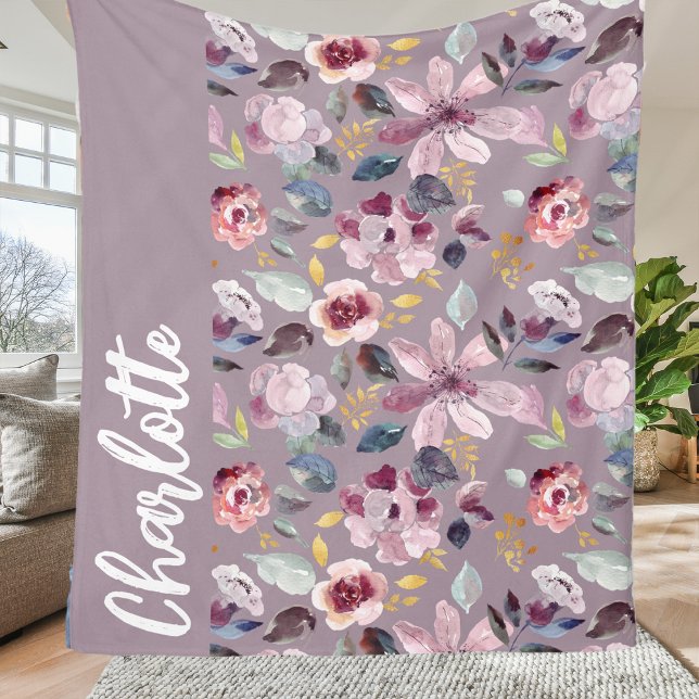 Couverture Polaire Motif floral de lilas monogramme  (Créateur téléchargé)