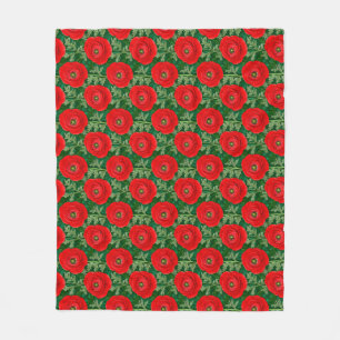 Couverture Polaire Motif floral de renoncule rouge vibrant