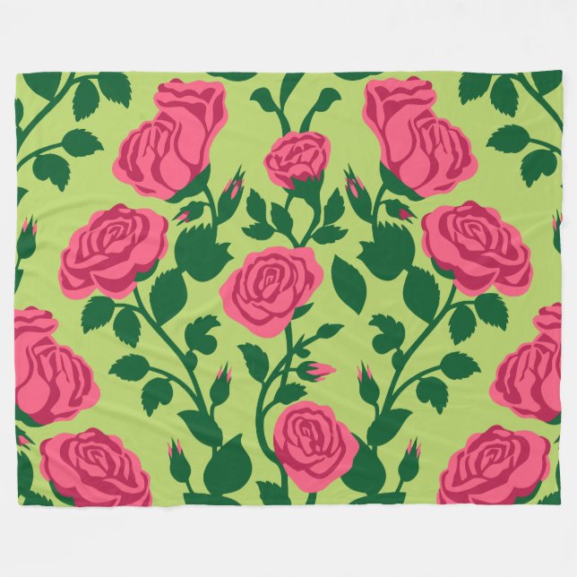 Couverture Polaire Motif floral de rose rose (Devant (Horizontal))