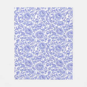 Couverture Polaire Motif floral de toile française bleue