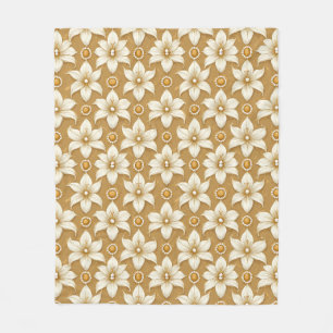 Couverture Polaire Motif floral doré luxueux avec motif de lys blanc