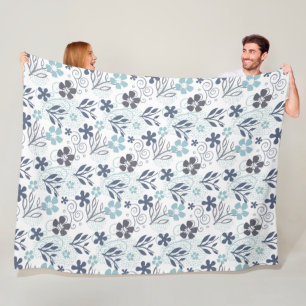 Couverture Polaire Motif floral en bleu et turquoise