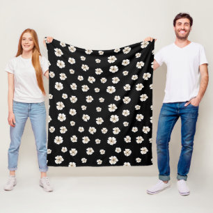 Couverture Polaire Motif Floral en Fleur Épais Noir (3 Tailles)
