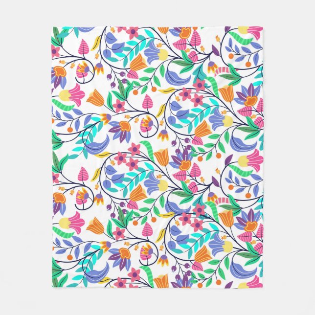 Couverture Polaire Motif floral exotique coloré (Devant)