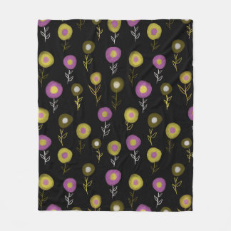 Couverture Polaire Motif floral foncé - Fleurs rondes roses jaunes