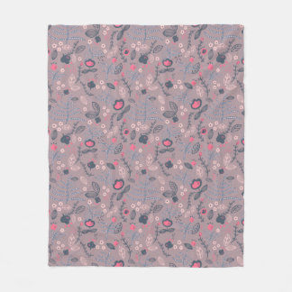 Couverture Polaire Motif floral gribouillé Mauve Poussiéreux et Rose