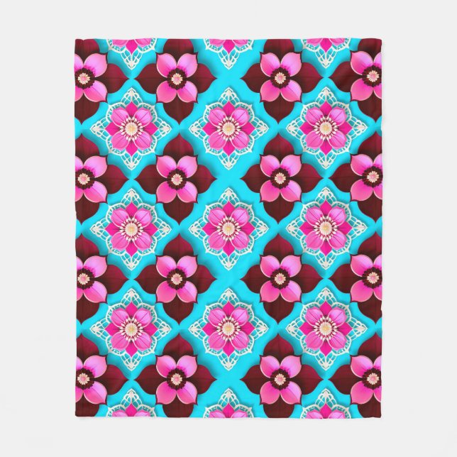 Couverture Polaire Motif floral lumineux avec fleurs roses (Devant)
