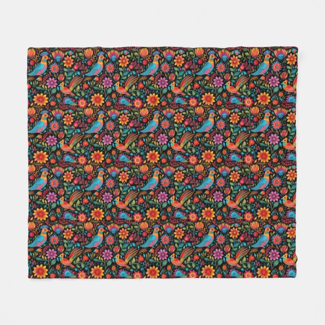 Couverture Polaire Motif floral mexicain coloré (Devant (Horizontal))