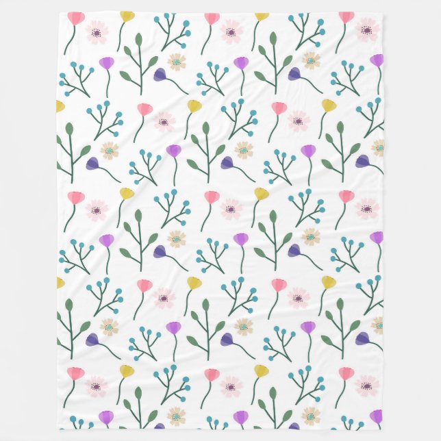 Couverture Polaire Motif floral moderne clair blanc (Devant)
