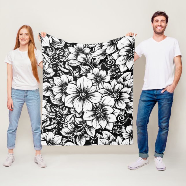 Couverture Polaire Motif floral monochrome chic de luxe (1) (En situation)