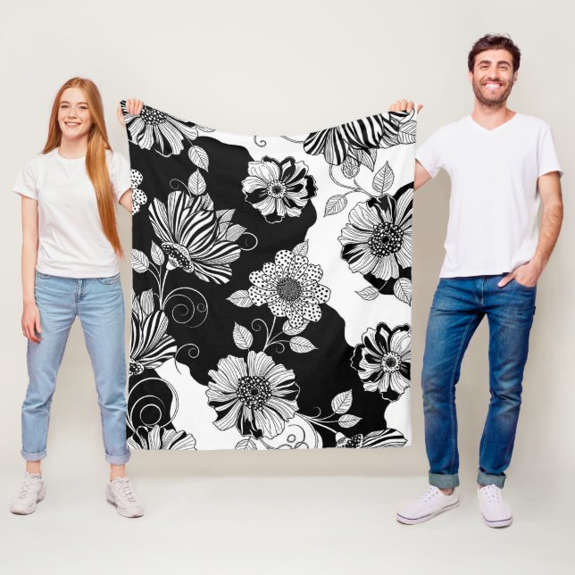 Couverture Polaire Motif floral monochrome chic de luxe (4) (En situation)