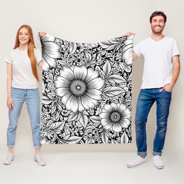 Couverture Polaire Motif floral monochrome chic de luxe (7) (En situation)