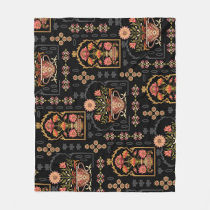 Couverture Polaire Motif Floral Mughal : Noir Sans Couleur.