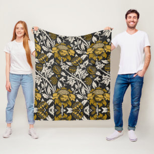 Couverture Polaire Motif floral orné avec de grandes fleurs dorées