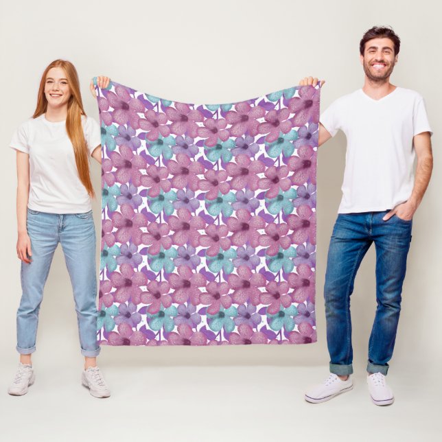Couverture Polaire Motif Floral Pastel (En situation)