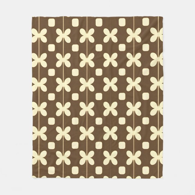Couverture Polaire Motif floral rétro avec marron et beige (Devant)