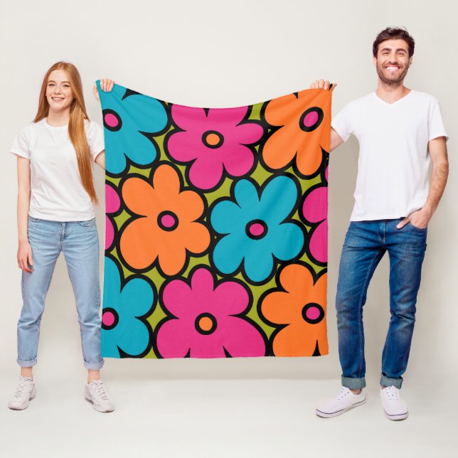 Couverture Polaire Motif floral rétro coloré (En situation)