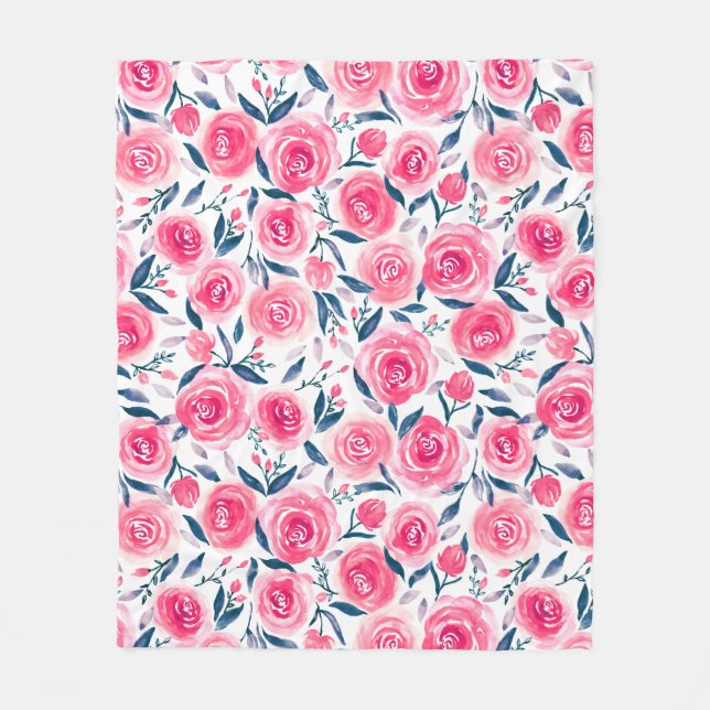 Couverture Polaire Motif floral rose de roses d'aquarelle (Devant)