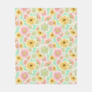 Couverture Polaire Motif floral rose et jaune