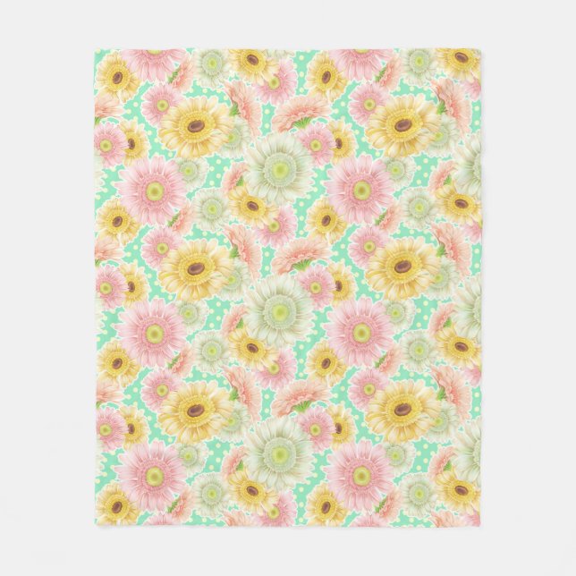 Couverture Polaire Motif floral rose et jaune (Devant)