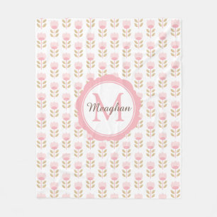 Couverture Polaire Motif floral rose rose monogramme