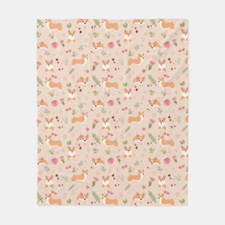 Couverture Polaire Motif floral sans couture Corgi - Art de chien mig