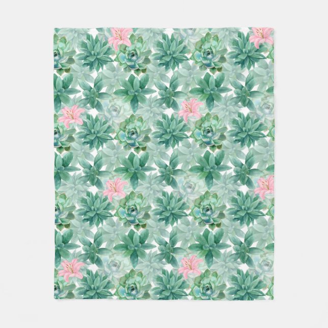 Couverture Polaire Motif floral succulent de lys roses (Devant)