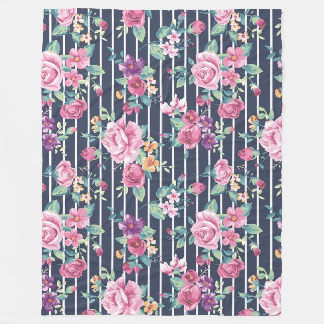 Couverture Polaire Motif floral sur le feuillage Rose rayé rose pourp (Devant)