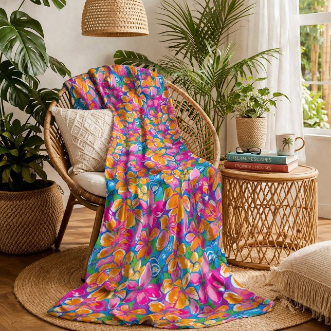 Couverture Polaire Motif floral tropical coloré (Créateur téléchargé)