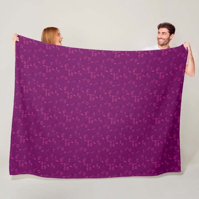 Couverture Polaire Motif floral uni rétro bordeaux (En situation)