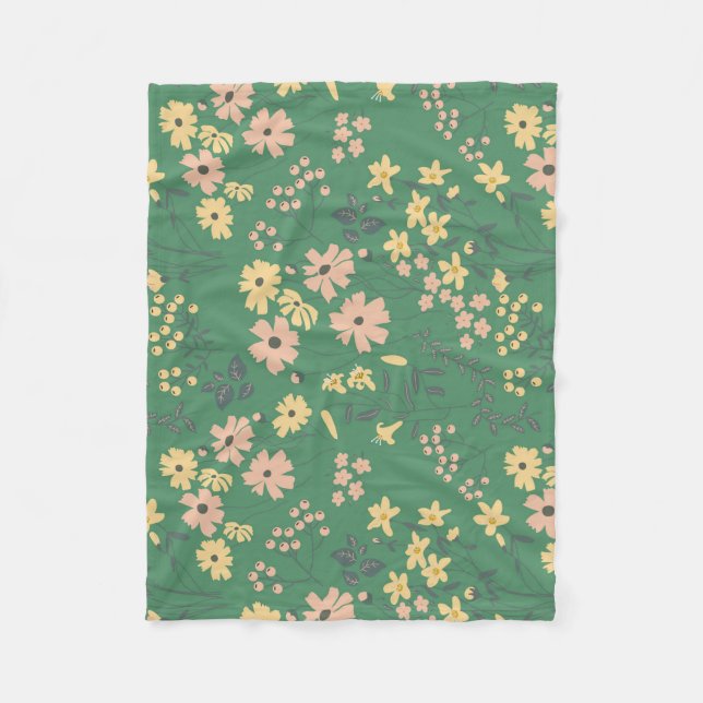 Couverture Polaire Motif floral vert bohème moderne (Devant)