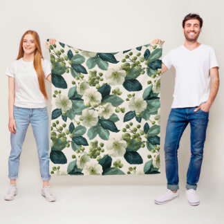 Couverture Polaire Motif floral vert botanique de fleur de crème