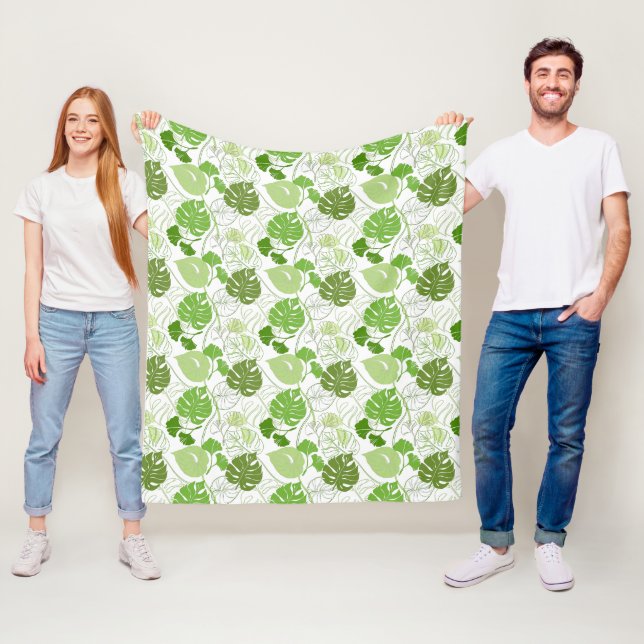Couverture Polaire Motif floral vert tropical (En situation)