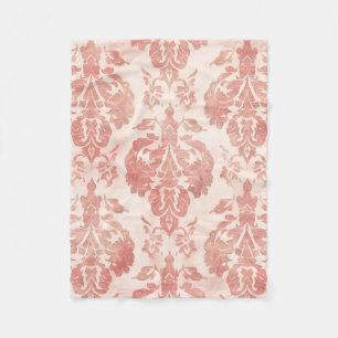 Couverture Polaire Motif Floral Vintage Papier Aquarelle Rose Damassé