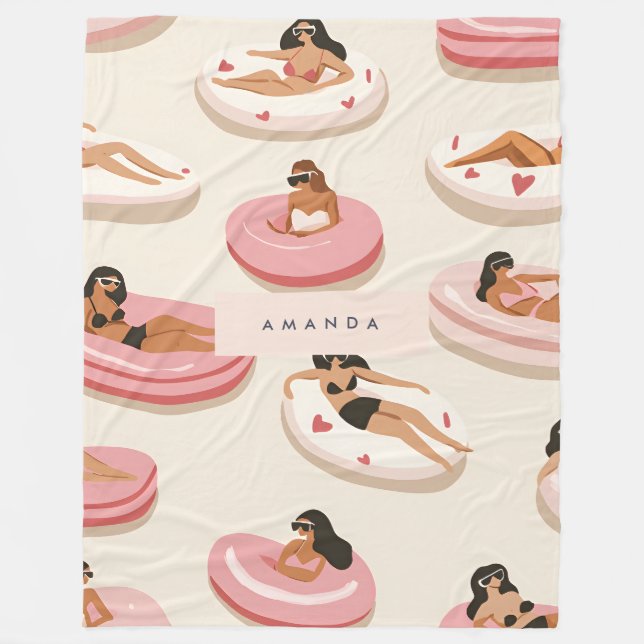 Couverture Polaire Motif flottant de piscine d'été personnalisé Monog (Devant)