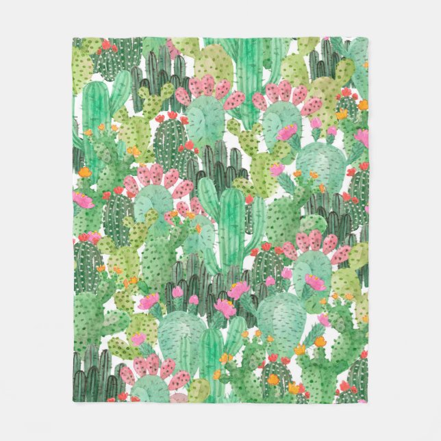 Couverture Polaire Motif fluide cactus aquarelle (Devant)