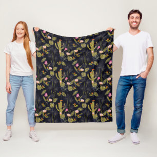Couverture Polaire Motif foncé de cactus de nuit d'été du monogram